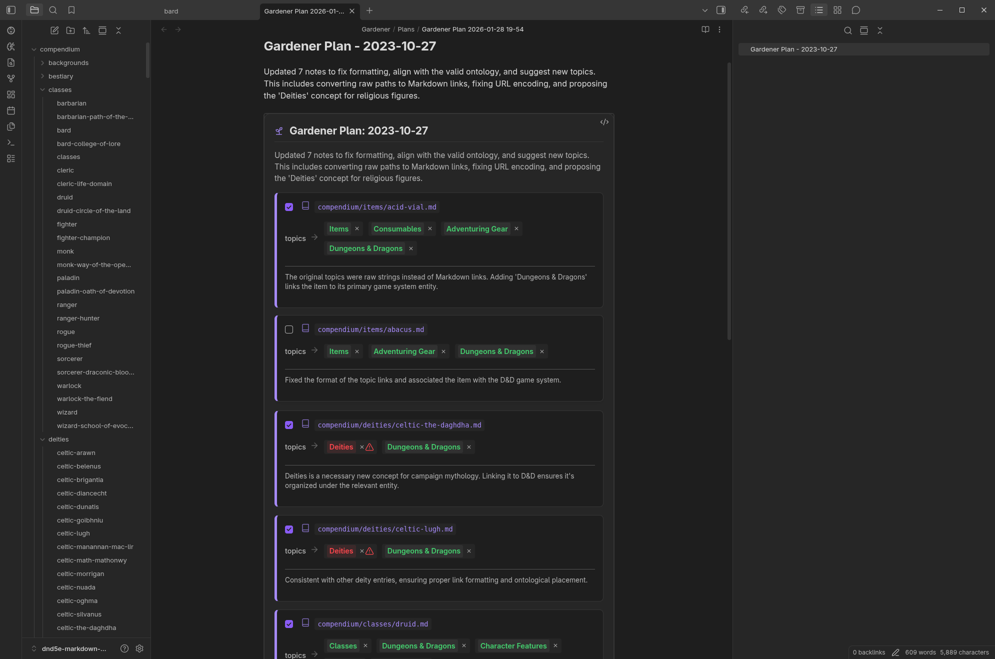 The Gardener Plan UI showing action cards and checkboxes
